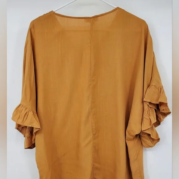 🤎Andree By Unit V-Neck Dolman Ruffle Sleeve Peplum Top - Picture 5 of 5